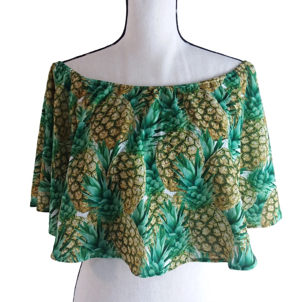 Show Me Your Mumu Heidi Ruffle Crop Top Pineapple Print Off Shoulder Sz M USA